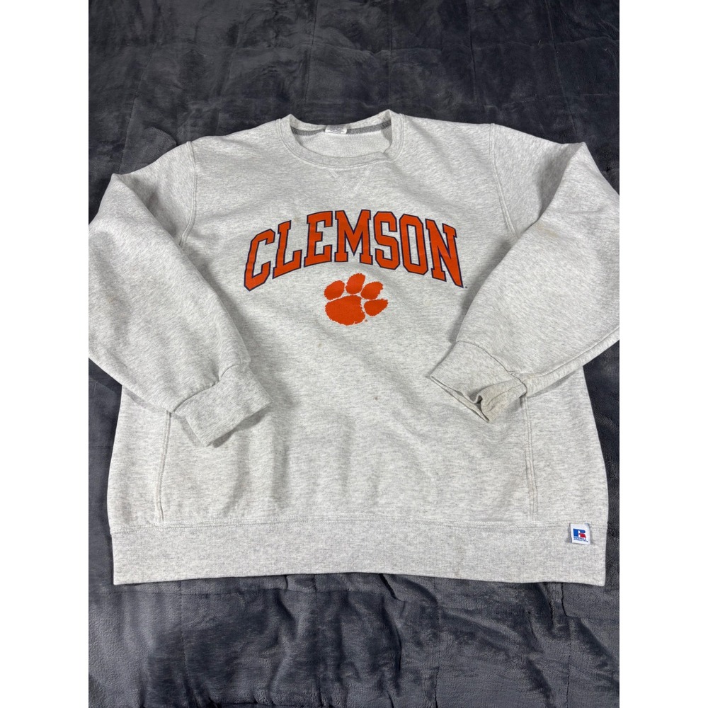 Russell Athletic Clemson Tigers Crewneck Sweatshirt‎ Orange Paw Logo Grey Large